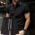 Completo polo nera da uomo e pantaloncini sportivi con coulisse e dettagli bianchi - S / Nero Classico e Nero