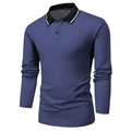 Polo da uomo a maniche lunghe blu scuro con colletto nero per primavera e autunno - S / Blu