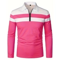 Herren Langarm-Poloshirt mit rosa Farbblock-Design und praktischem Reißverschluss - S / Rosa