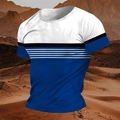 Ανδρικό hip hop t-shirt με τρίχρωμο σχέδιο patchwork και οριζόντιες ρίγες - S / Μπλε Σύνθεση (HD-DT101-Μπλε)