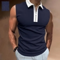 Polo senza maniche blu navy da uomo con colletto bianco a contrasto e zip moderna - S / Blu Notte