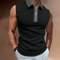 Ärmelloses Herren-Poloshirt in Schwarz und Grau aus Mesh mit kurzem Reißverschluss - S / Schwarz Grauer Kragen