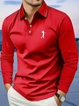 Detail of red long-sleeved polo shirt with contrast collar and embroidered golf motif - S / Red Golf Style (CXPL81)