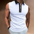 Herren Ärmelloses Poloshirt in Weiß mit schwarzem Kontrastkragen und Reißverschluss - S / Weiß