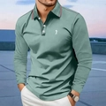 Detail of sage green long sleeve polo shirt with striped collar and golf logo - S / Light Green Golf Style (CXPL81)