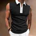 Ärmelloses Herren Polo Shirt in Schwarz-Weiß Kontrastfarbe mit Reißverschluss Ausschnitt - S / Schwarz Weißer Kragen