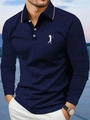 Close-up of navy blue polo shirt with striped collar and white golf logo embroidery - S / Navy Golf Style (CXPL81)