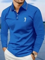 Close-up of royal blue long sleeve polo shirt featuring white golf silhouette logo - S / Blue Golf Style (CXPL81)