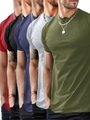 Vertical layered display of five colors of men's slim fit crew neck short sleeve t-shirts - S / Red Black Blue Light Gray Army Green