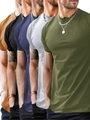Showcase of five men's crew neck short sleeve t-shirts in military green, grey, and navy colors - S / Khaki Black Blue Light Gray Army Green