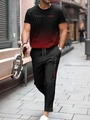Close-up of men's summer tracksuit with red gradient t-shirt and PARIS graphic print - S / Black Red Gradient