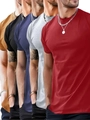 Detail showing five different colors of men's crew neck short sleeve cotton t-shirts - S / Khaki Black Blue Light Gray Red