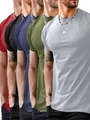 Detail showing five colored men's crew neck short sleeve t-shirts in a side-by-side view - S / Red Black Blue Army Green Light Gray