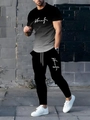 Detail of grey gradient short sleeve T-shirt and black pants with artistic logo - S / Black Grey Gradient
