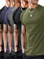 Detail view of multi-color crewneck t-shirts including army green and navy blue options - S / Black Blue Dark Gray Black Army Green