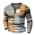 Herren Langarm Henley Polo Shirt mit geometrischem Colorblock und Waffelstrick Design - 3XL / Oberteile / Gelb Blau Kaffee Geometrisch (HJ-1225-038)