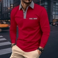 Men's red long sleeve Polo shirt with black and white houndstooth trim and pocket - S / Red (Houndstooth Splicing)