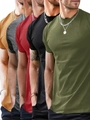 Detail showing five colored short sleeve crew neck t-shirts in khaki, black, and red - S / Khaki Dark Gray Red Black Army Green