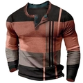 Herren Henley-Shirt aus Waffelstrick mit Colorblock-Muster und Knopfleiste am Ausschnitt - 3XL / Oberteile / Erdton Farbblock (HJ-1225-011)