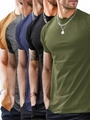 Detailed stack of five men's crew neck cotton t-shirts in military green, black, and navy - S / Khaki Dark Gray Blue Black Army Green