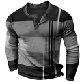 Langarm-Henley-Shirt für Herren mit modernem Farblock-Design in Schwarz, Grau und Weiß - 3XL / Oberteile / Schwarz Grau Weiß Breite Blöcke (HJ-1225-012)