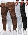 Men's solid color joggers in brown, white, and black with drawstring waist - 3XL / Coffee + Light Gray