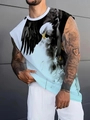 Detailed view of breathable sleeveless gym tank top with 3D eagle print for men - 110 / Tops / Blue