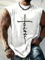 Detail of white sleeveless gym tank top with black faith cross print on chest - 110 / Tops / White (Faith Cross)