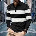 Dettaglio della polo da uomo a maniche lunghe slim fit con strisce orizzontali bianche - Taglia S / A Righe Nero