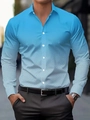 Detail of men's casual shirt with blue gradient fade and geometric woven texture - S / Sky Blue