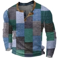 Herren Langarm-Henley-Shirt mit Vintage-Karomuster-Patchwork und Knopfleiste am Kragen - 3XL / Oberteile / Kühlton Vintage Patchwork (HJ-1225-07)