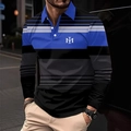 Men's long sleeve polo shirt with gradient blue and grey stripes and NM logo detail - 4XL / Tops / Blue (OK241)