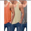 Casual heren singlet van katoen in oranje, beige en donkergrijs met een ronde hals - S / Oranje Lichtgeel Donkergrijs