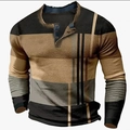 Herren Langarm-Henley-Shirt mit Patchwork in Erdtönen und Waffelstrick-Struktur - 3XL / Oberteile / Erdton Farbpatchwork (HJ-1225-09)