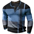 Herren Henley-Shirt aus Waffelstrick mit dreifarbigem Patchwork und Knopfleiste - 3XL / Oberteile / Schwarz Blau Grau Breite Streifen (HJ-1225-010)