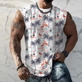 Detailed close-up of tropical print tank top with flamingos and palm trees pattern - 3XL / Tops / Flamingo Print White (BX11)