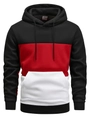Detail view of tri-color stitched hoodie with kangaroo pocket and drawstring hood - S / Top (HD-WY200) / Red