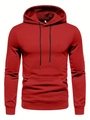 Detail of dark red hoodie with black drawstrings and large front kangaroo pocket - S / Tops / Dark Red