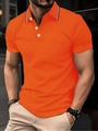 Polo-Shirt für Herren in hellem Orange mit gestreiftem Kragen und weißen Knöpfen, Slim-Fit - S / Orange