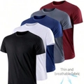 Five-pack of men's crew neck short sleeve T-shirts in thin and breathable summer fabric - 3XL / Red Gray Navy White and Black Set(HD-DT107)