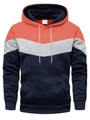 Detail of hoodie drawstring hood and ribbed cuffs in orange gray blue color block - S / Tops / Watermelon Red (HD-WY202)