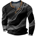 Langärmliges Henley-Shirt für Herren mit abstraktem Wirbelmuster und Knopfleiste - 3XL / Oberteile / Schwarz Weiß Grau Abstrakt Wirbel (HJ-1225-031)