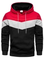 Detail of tricolor oversized hoodie featuring red, grey, and black patchwork design - S / Tops / Red (HD-WY202)