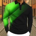 Men's slim long sleeve polo shirt featuring bright green and black diagonal gradient stripes - 4XL / Tops / Green (OK239)