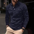 Men's navy blue long sleeve polo shirt with white triangle patterns and lapel collar - 4XL / Tops / Navy Blue (OK240)