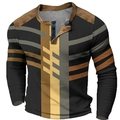 Herren Langarm Henley Shirt mit Waffelstrick und Vintage Geometrie-Digitaldruck - 3XL / Oberteile / Schwarz Grau Braun Gelb Geometrisch (HJ-1225-034)