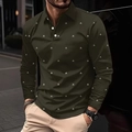 Men's olive green long sleeve polo shirt with white triangle geometric print - 4XL / Tops / Green (OK240)