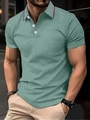 Polo homme vert sauge à manches courtes avec col rayé et patte à trois boutons - S / Vert Haricot