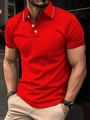 Polo homme rouge vif à manches courtes coupe slim avec col boutonné sur mannequin - S / Rouge Vif