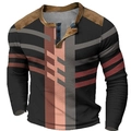 Schwarzes Henley-Shirt für Herren mit Waffelstruktur und geometrischen Farbblockstreifen - 3XL / Oberteile / Schwarz Rot Grau Geometrische Streifen (HJ-1225-036)